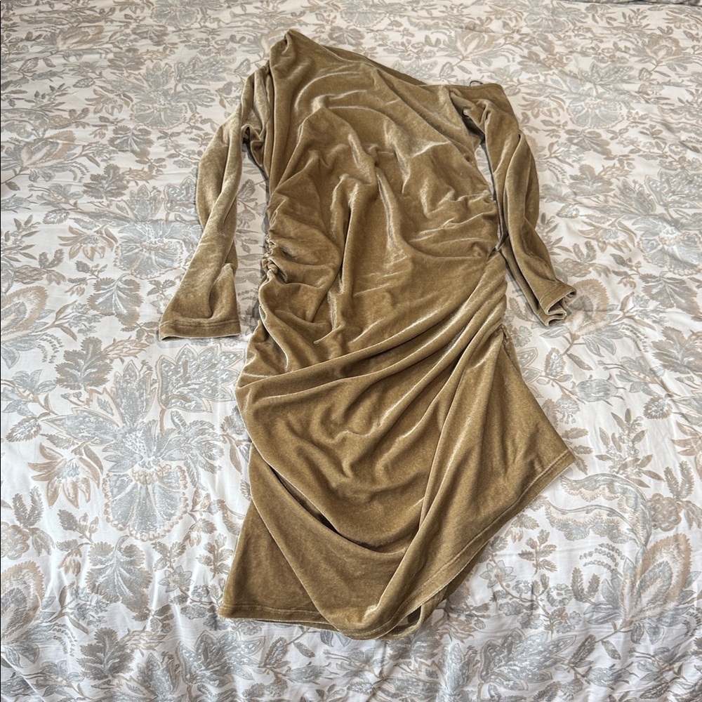Elegant Long Sleeve Tan Dress